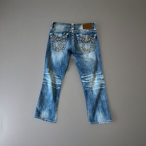 Big Star Jeans Women's 26R Blue Liv Crop Western Blingy Rodeo Rhinestone Cowgirl